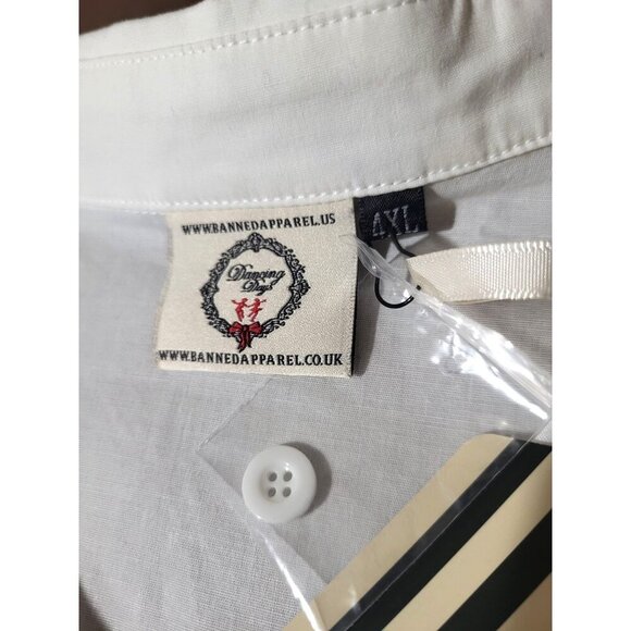 Banned Apparel White Fit & Flare Dress Embroidered Model Face 4XL New Rockabilly - Picture 7 of 12